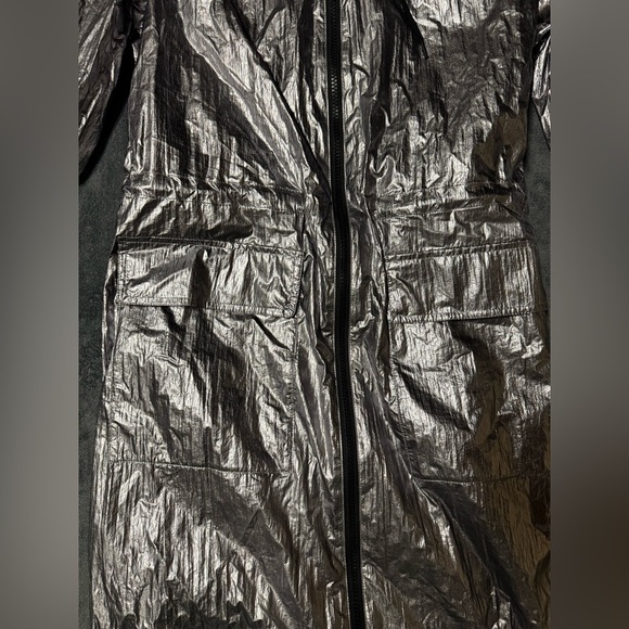 Avec Les Filles Metallic Silver Hooded Longline Rain Coat Trench Pockets Size S - Picture 3 of 8